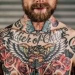 seattle tattoo expo 2016 greenside recreational cannabis chest piece traditional typography roses