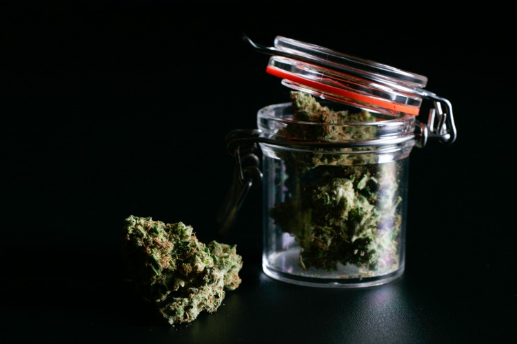 Storing Cannabis - flower in an open jar